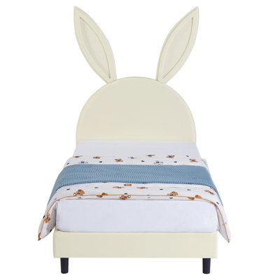 Cimahi Upholstered Twin Daybed Frame for Kids, Twin Platform Bed with Carton Ears Shaped Headboard, Wood by Everly Quinn