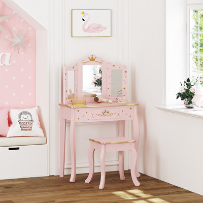 Kids Vanity Set With Mirror,Pink by Gemma Violet