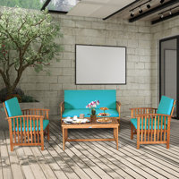 Jonanthan 4pcs Patio Solid Wood Furniture Set Conversation With Coffee Table And Cushion by Red Barrel Studio