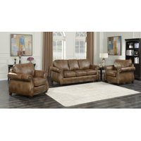 Simone 3 Piece Genuine Leather Living Room Set by Fleur De Lis Living