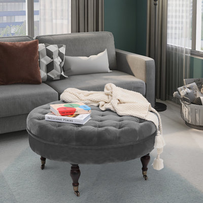 Smpad 32.3 Wide Velvet Tufted Round Ottoman by Rosdorf Park