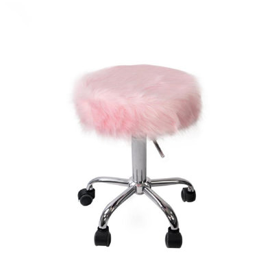 Momo Faux Fur Vanity Stool with Adjustable Height, Soft and Cozy Round Designed Seat with Wheels by Mercer41