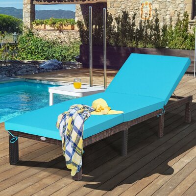 Dizzie Outdoor Rattan Adjustable Cushioned Chaise-Turquoise by Ebern Designs