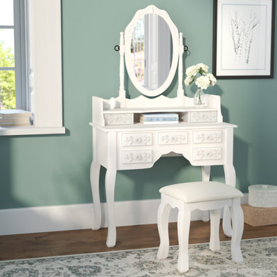 Tyner Vanity Set with Stool and Mirror by Laurel Foundry Modern Farmhouse