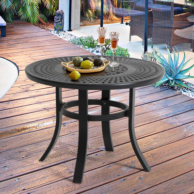 Cast Aluminum Patio Side Table Outdoor Round Anti-rust Small Table With Umbrella Hole, Coffee Bistro Table, Market Umbrella Table, 24’’diameter by Alcott Hill
