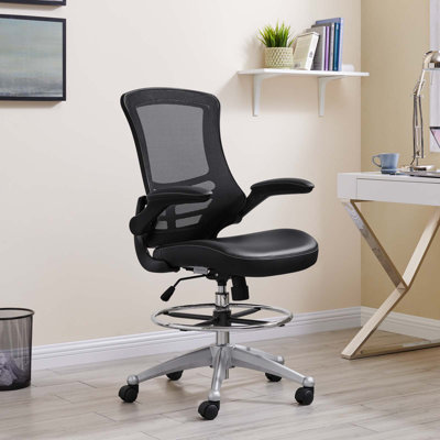 Modway Attainment Vinyl Drafting Chair - Drafting Stool With Flip-Up Arm