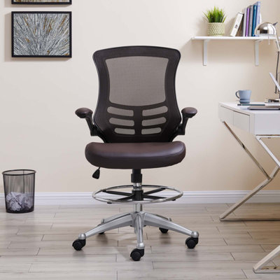 Modway Attainment Vinyl Drafting Chair - Drafting Stool With Flip-Up Arm by Modway