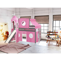 Johannes Solid Wood Twin Low Loft Bed with Ladder Slide Tent and Tower by Zoomie Kids