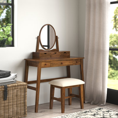 Crosstown Makeup Vanity Set with Stool by Mistana