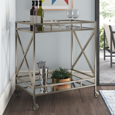 Vaught Rectangular Bar Cart in Antique Gold and Mirrored by Wade Logan