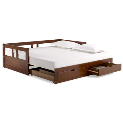 Bechtold Melody Extendable Daybed Frame with Trundle and Storage Drawers, Brazilian Pine Wood King-Size Bed for Kids Bedroom Furniture, 400 Pound Capa by Harriet Bee