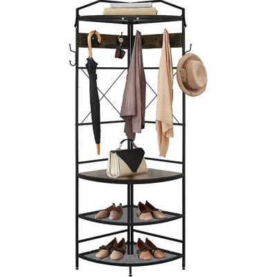 Modern Vintage Corner Hall Tree With Shoe Bench, Entryway Coat Rack With 6 Double Hooks by 17 Stories