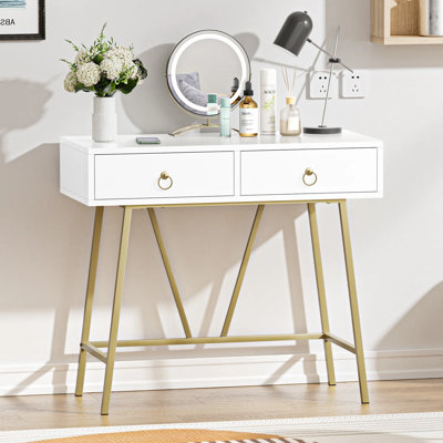Siilata Makeup Vanity Table with Drawer Home Office Writing Desk White by Mercer41