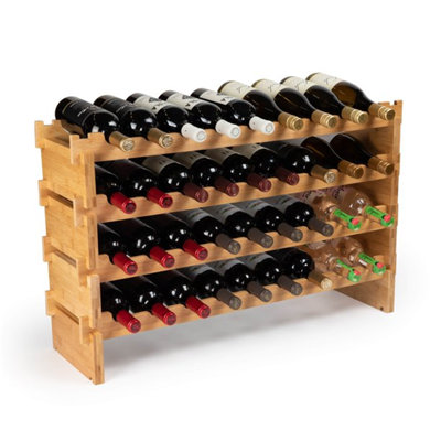 36 Bottle Stackable Modular Wine Rack Wine Storage Rack Burdock Root Wine Holder Display Shelves, Wobble-free (four-tier, 36 Bottle Capacity) by Prep & Savour