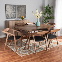 Hohl Mid-Century Modern Faux Leather Upholstered And Finished Wood 7-Piece Dining Set by Corrigan Studio
