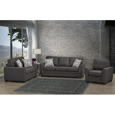 Laeticia 3 Pieces Charcoal Gray Fabric Living Room Set