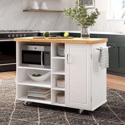 Drolet 48" Kitchen Cart Solid Wood Top by Ebern Designs