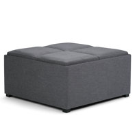 Avalon 35"W Upholstered Linen-Look Fabric Modern Square Coffee Table Storage Ottoman with 4 Flip-Over Trays by Simpli Home