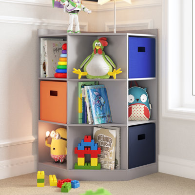 RiverRidge Kids Corner Playroom Cabinet with 6 Toy Storage Cubbies and 3 Angled Shelves