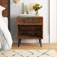 Vansant 1 - Drawer Nightstand with Drawer and Open Compartment, Solid Wood Legs by Mercury Row