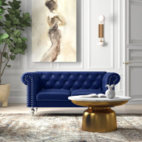 Shondra 62.4" Velvet Rolled Arm Chesterfield Loveseat