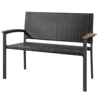 Amoha Outdoor Patio Rattan Wicker Bench Loveseat Chair Armrest Garden Deck by Gracie Oaks