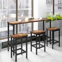 Counter Height Extra Long Dining Table Set With 3 Stools Pub Kitchen Set Side Table With Footrest by 17 Stories