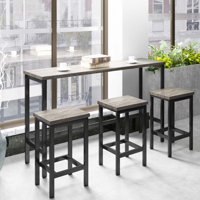Counter Height Extra Long Dining Table Set With 3 Stools Pub Kitchen Set Side Table With Footrest by 17 Stories