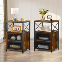 Kempst Nightstand Set 2, Small Bedside Table with Drawers, Narrow Side End Table with Open Shelf, 2 Drawer Dresser for Bedroom/Living Room/Dorms by Trent Austin Design