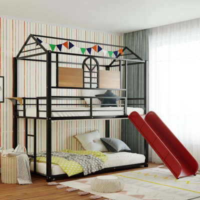 Twin Over Twin Metal House Bunk Bed With Slide by Isabelle & Max