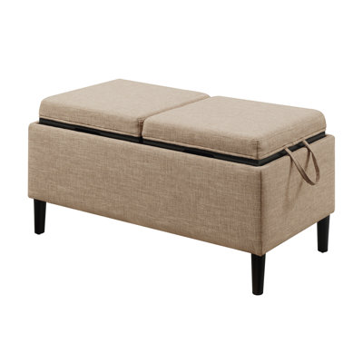 Maggie Upholstered Ottoman with Reversible Tray and Solid Wood Legs by Lark Manor