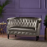 Charlotte 51.5" Velvet Rolled Arm Chesterfield Loveseat