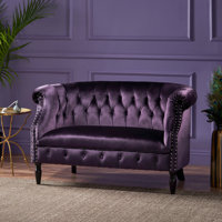 Charlotte 51.5" Velvet Rolled Arm Chesterfield Loveseat by Mercer41