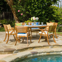 Brizio 7 Piece Teak Dining Set with Cushions by Winston Porter
