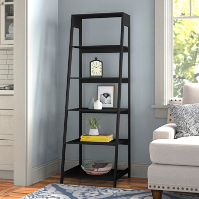 Arjet 5-Tier Ladder Bookshelf - Freestanding Wooden Bookcase Frame with Leaning Look - Shelves by Lark Manor