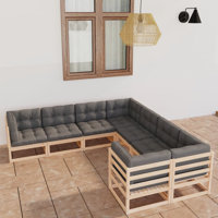 8 Piece Patio Lounge Set with Cushions Solid Wood Pine by Latitude Run