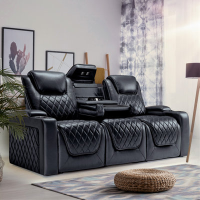 Valencia Oslo Home Theater Seating | Premium Top Grain Italian Nappa 11000 Leather, Power Headrest, Power Lumbar Support, With Center Console (Row Of by Brayden Studio