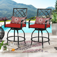 Jayc Metal Outdoor Counter Height Patio Bar Stools with Cushions (Set of 2)