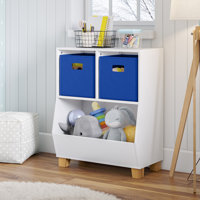 RiverRidge Kids Catch-All 24in Toy Storage Organizer with 2 Cubbies and 2 Storage Compartments - White with 2 Fabric Bins