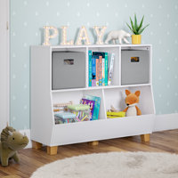 RiverRidge Kids Catch-All Playroom 35in Toy Storage Organizer with 3 Cubbies and 2 Storage Compartments - White with 2 Fabric Bins