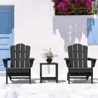 HDPE Plastic Folding Adirondack Chairs with Side Table by Rosecliff Heights