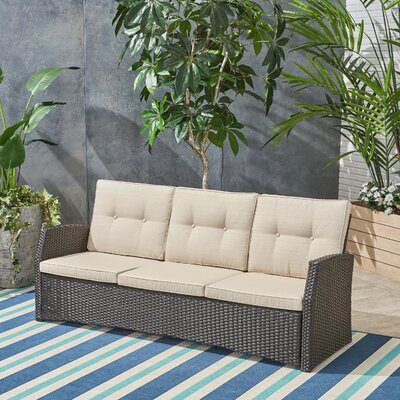 75" Wide Outdoor Wicker Patio Sofa with Cushions by Winston Porter