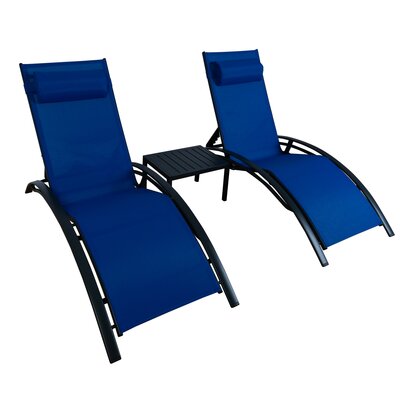 Travon 2 Pack Patio Reclining Adjustable Chaise Lounge Aluminum PVC-Coated Polyester with CushionsTable by Ebern Designs