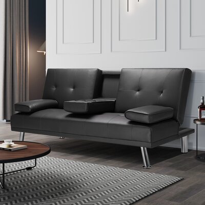 Killen Full 64" Wide Faux Leather Loose Back Convertible Sofa with Storage by Latitude Run