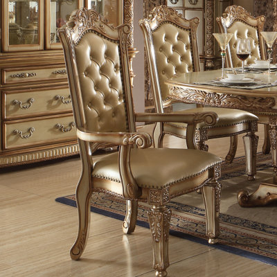 Vendome Tufted Arm Chair in Bone and Gold Patina (Set of 2) by ACME Furniture