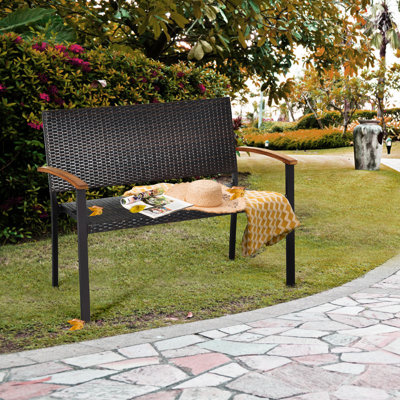 Alisanne 2 Pcs Patio Furniture Set Weather-resistant Rattan Bench Wicker Loveseat Steel Frame For Yard Garden Poolside by Red Barrel Studio