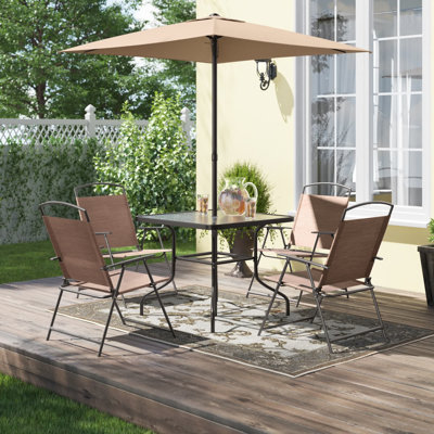 Bendeguz 4 - Person Metal Patio Dining Set with Square Table, Folded Chairs and Market Umbrella by 17 Stories
