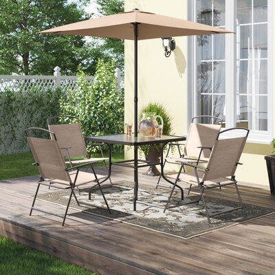 Bendeguz 4 - Person Metal Patio Dining Set with Square Table, Folded Chairs and Market Umbrella by 17 Stories