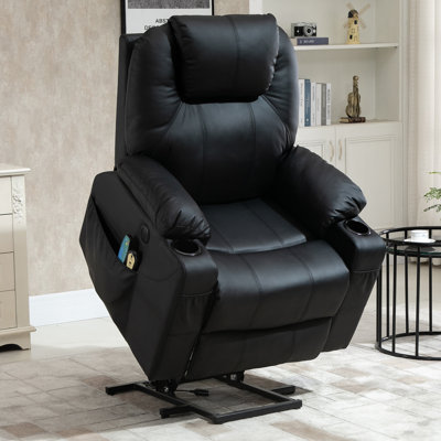 34" Wide Faux Leather Lift Assist Ergonomic Recliner with Massager by Latitude Run