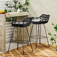 Endicott Lucrezia Wicker 30" Patio Bar Stool with Cushion by George Oliver